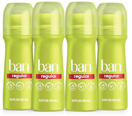 Ban Roll-On Antiperspirant Deodorant, Regular, 100 ml Bottles (Pack of 4)