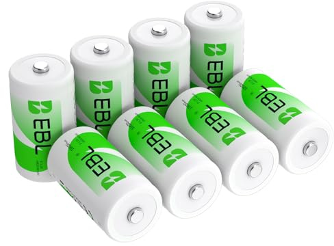 EBL Pack of 8 10000mAh Ni-MH D Cells Rechargeable Batteries, Battery Case Included
