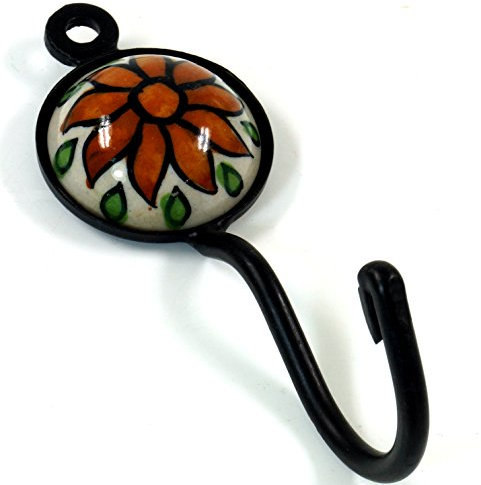 GURU SHOP Runder Blue Pottery Wandhaken, Garderobenhaken mit Handgefertigter Fliese - Modell 8, 12x4x2 cm