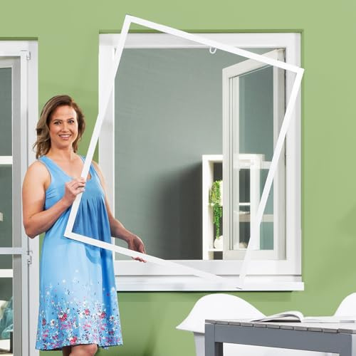 empasa Fliegengitter Insektenschutz Fenster individuell kürzbar Master Slim | mit Alurahmen, als Selbstbausatz, Farbe:weiß, Größe:80 x 100 cm