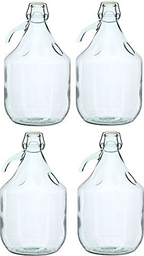 Lot de 4 bonbonnes de fermentation avec fermeture à arceau Bouteilles en verre pour vin 5 litres chacune