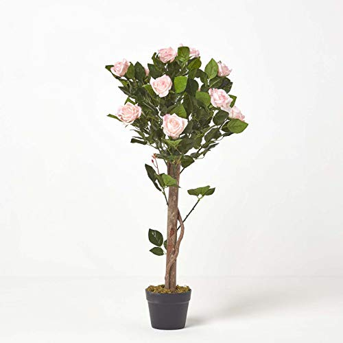 HOMESCAPES 3 ft Pink Artificial Rose Tree Lifelike Pink Petals and Leaves Indoor Artificial Plant and Tree for Wedding