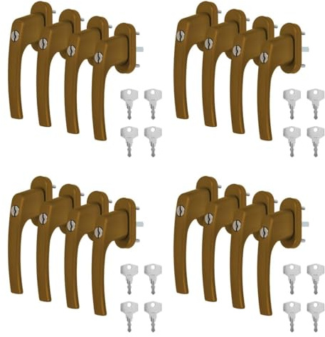 16 x Alu Fenstergriff in Gold F4 abschließbar - Stiftlänge 40mm