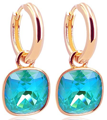 Rosegold Creolen Charm Anhänger Markenkristallen Ohrringe 925 Sterling Türkis NOBEL SCHMUCK