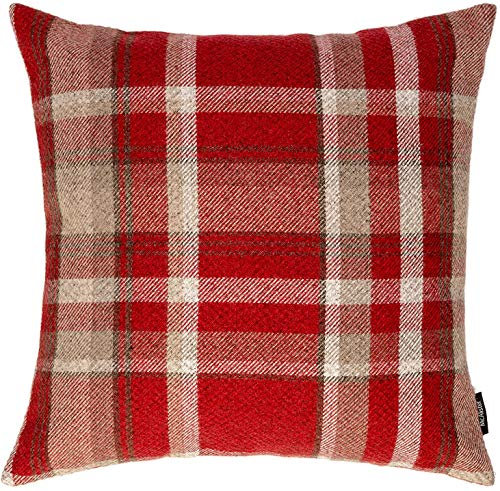 McAlister Textiles Heritage | Kissenbezug für Sofakissen in Rot | 43 x 43 cm | gewobenes Tartan-Muster kariert | Deko Kissenhülle Sofa, Bett, Couch pflegeleichtes Wolle-Gefühl