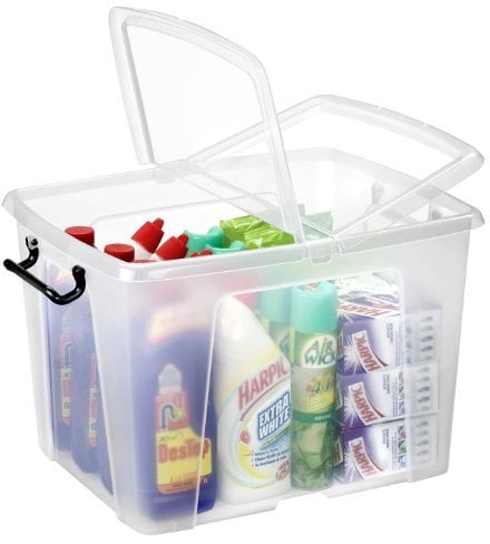 Strata Smart Storemaster 40L Litre Clear Storage Box Container - Strong and Robust With Folding Lid & Clip Handles for Secure Locking