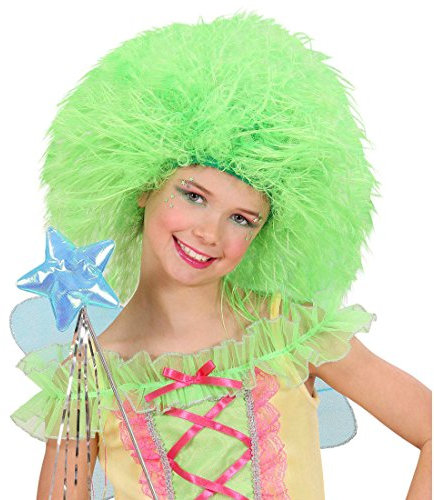 Amakando Wuschelkopf Perücke Fee Kinderperücke neongrün Schmetterling Haarperücke Fizzy Wuschel Haare Faschingsperücke Waldfee Mädchen Karnevalsperücke