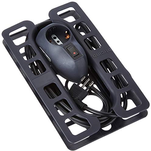 BTicino Rallonge de sécurité avec interrupteur automatique, 3 m, 3 prises, 2 prises en deux étapes, 1 Schuko, 10 A, Gris, avec pinces de rangement