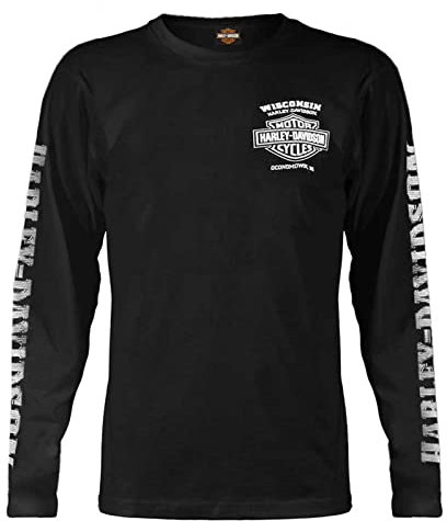 Harley-Davidson Men's Skull Lightning Crest Graphic Long Sleeve Shirt, Black