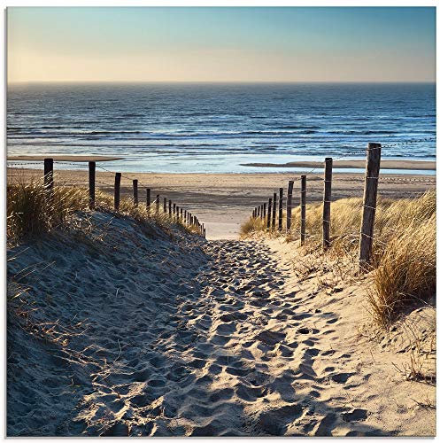 ARTland Wanddeko Glasbilder Wandbild Glas Bild einteilig Quadratisch Strand Meer Küste Nordsee Natur Landschaft Sommer Dünen Sand Gräser T9IP