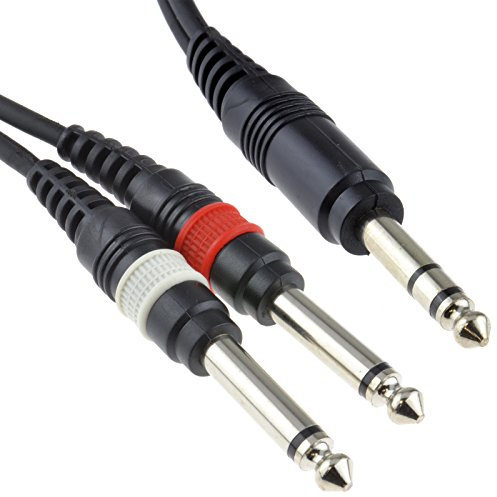 kenable 6.35mm Stereo Jack to Twin 6.35mm Mono BIG Jacks Screened Cable 1.5m [1.5 metres]