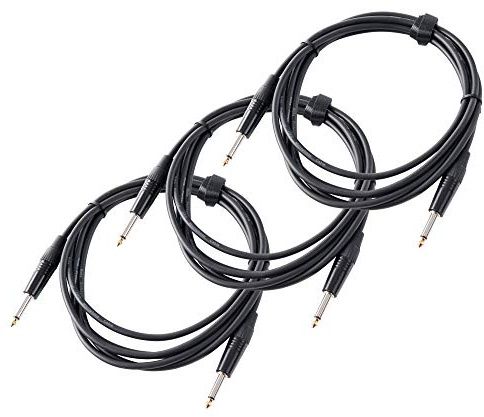 Pronomic 3er Set Stage INST-3 Instrumentenkabel 3m (6,3 mm Klinke, Verbindungskabel, Gitarre, vergoldete Steckerspitzen, Spannzangen-Zugentlastung) schwarz