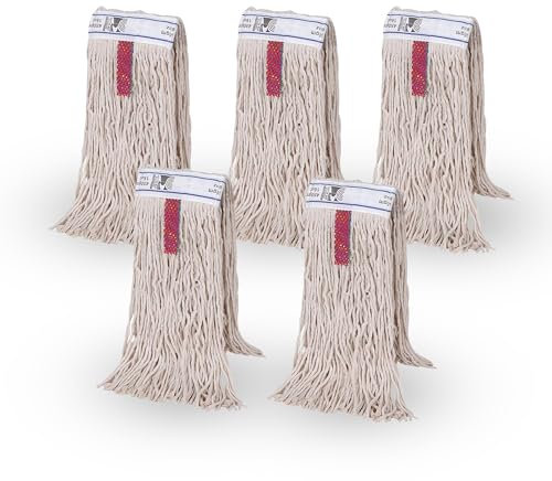 Abbey Py Cotton Kentucky Mop Heads Pack of 5 – Replacement Mop Heads for Hard Floor Cleaning - Industrial Mop Heads Thick Yarn for Large Areas – Commercial Mop Head 16oz for Wet & Dry Floors - 450g