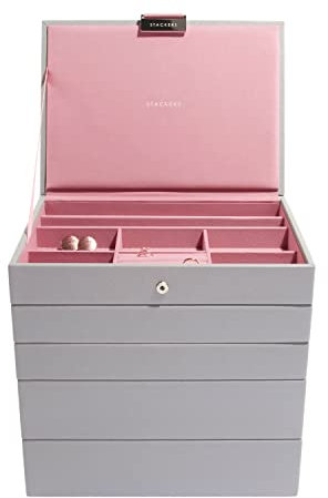 Stackers Dove Grey with Antique Rose Classic Medium Jewellery Box, Set of 5