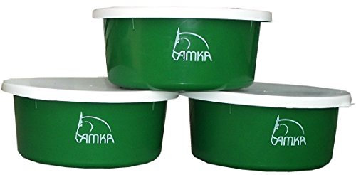 AMKA Futterschale Müslischale Leckschüssel 3er Set 2 Liter mit Deckel für Futterschüssel Wasserschüssel für Pferde, Hunde Tiere, Farbe: grün