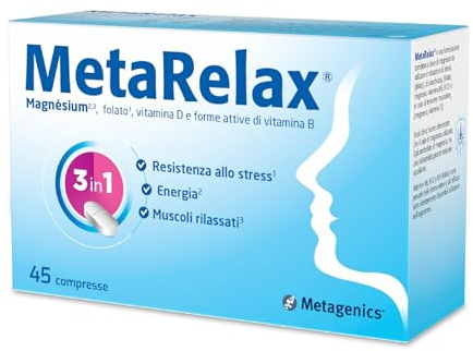 Metagenics MetaRelax - Magnesio, Vitamine B e Taurina - 45 Compresse | Supporto contro stress, stanchezza e affaticamento grazie al magnesio ad alta tollerabilità e alle vitamine del gruppo B.