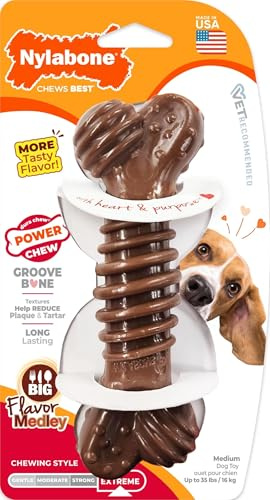 Nylabone Extreme Tough Dog Chew Toy Bone, Durable, Cleans Teeth, Flavour Medley, Medium, for Dogs Up to 16 kg