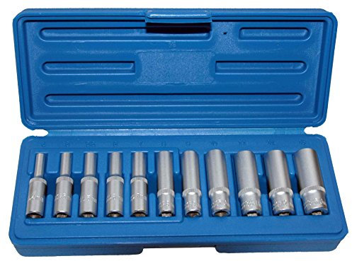 Jeu de 11 douilles longues en acier chrome-vanadium 1/4 4-13 mm Avec boîte en plastique robuste