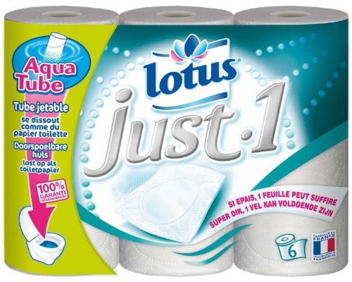 Lotus Just 1 - Papier Hygiénique Aquatube x 6 Rouleaux - Lot de 2