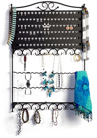 Mango Steam Wandhalterung Schmuck-Organizer, Aufbewahrung für Ohrringe, Halsketten und Armbänder/Schmuck Display (Luxus, Schwarz)