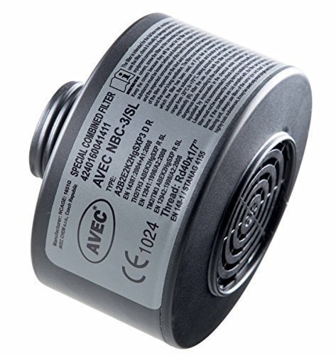AVEC ABC Filter Hochleistungsfilter für Vollmaske - Zivilschutzfilter mit Sonderzulassung gegen Phosgen und Chlorpikrin (Grünkreuz) Filterklasse NBC-3/SL A2B2E2K2HgSXP3 R D (CBRN NBC) Schwarz/Grau