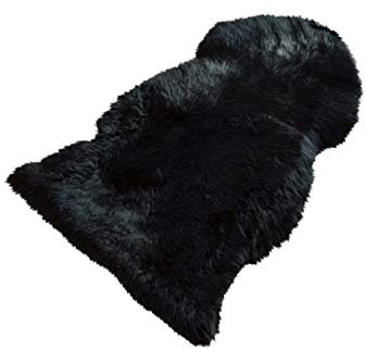 Naturasan Premium Schaffell Lammfell Langhaar Naturfell Teppich, Dekofell, Lounge Style, Sitzauflage, Läufer, Vorleger (100-110 cm, schwarz)