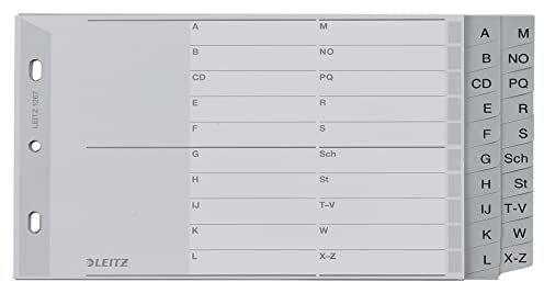 Leitz Register für A5, Deckblatt aus Karton und 2x10 Trennblätter aus Kunststoff, Taben mit alphabetischem Aufdruck A-L und M-Z, Überbreite, Grau, 12670000
