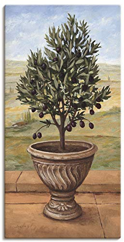 ARTLAND Wanddeko Leinwand Bilder Wandbild 30x60 cm Toskana Oliven Baum Italien Landschaft Mediterran Botanik Terracotta T4NK