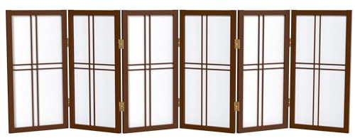 Orientalisches Möbel, 60 cm Shoji-Paravent mit doppeltem Kreuz, Walnuss, 6 Paneele