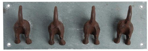 Esschert Design 5 Stück Wandleiste mit 4 Haken Motiv Hundeschwanz, ca. 30 cm x 7 cm x 10 cm