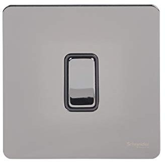 Schneider Electric Plaque 16 Hache Interrupteur double Nickel Noir Insert Noir