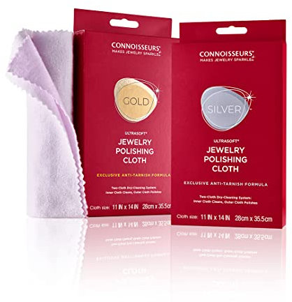 Connoisseurs Gold & Silver Jewellery Polishing Cloths (Pack of 2) | Ultrasoft Jewelery Cleaning Cloths for Silver & Gold Jewellery - 100% Cotton Fiber - 28 x 35cm Cloth