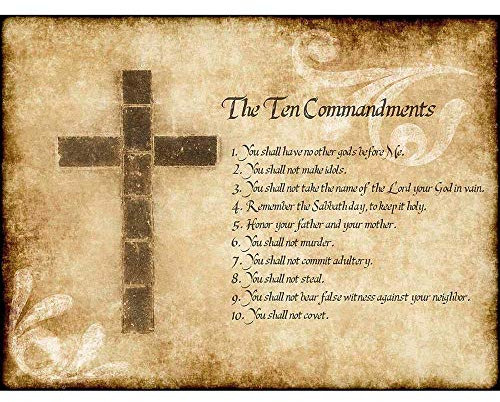Ten 10 Commandments Cross Christian Religious Quote Typography Art Print Poster Wall Decor 12X16 Inch