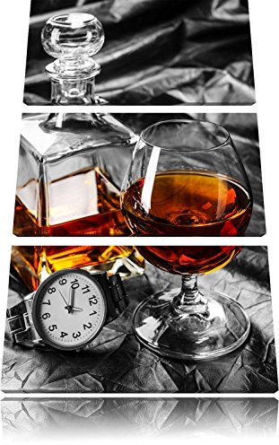 Pixxprint Man Things mit Whiskey und Uhr B&Wauf, Leinwandbild 3 Teilig, Gesamtmaß: 120x80cm, Wandbild, Dekoration, fertig gespannt, Kein Poster