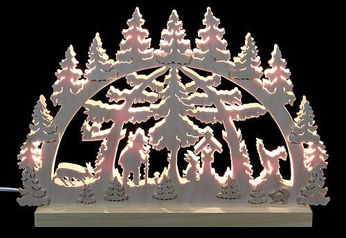 Unbekannt 3D-Doppelschwibbogen - Waldmotiv - 42 x 30 x 4,5 cm - Original Erzgebirge Schwibbögen - Michael Müller