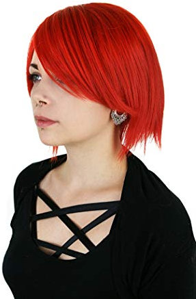Prettyland Damen Herren 30cm Kurzhaar BOB Kurze Pony Glatte Rot Perücke Red wig C515