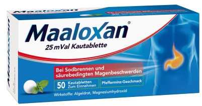 MAALOXAN 25 mVal Kautablette, Kautablette, 50 Stück, mit Algeldrat und Magnesiumhydroxid, bei Sodbrennen und säurebedingten Magenbeschwerden