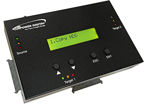 Vinpower 1 to 2 SATA 2.5 & 3.5 Hard Disk Drive/Solid State Drive (HDD/SSD) Clone Duplicator and DOD Level Eraser