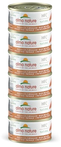 Almo Nature HFC Natural - Nassfutter für ausgewachsene Katzen - Huhn & Käse - Human Grade, Glutenfrei - 6 x 70g