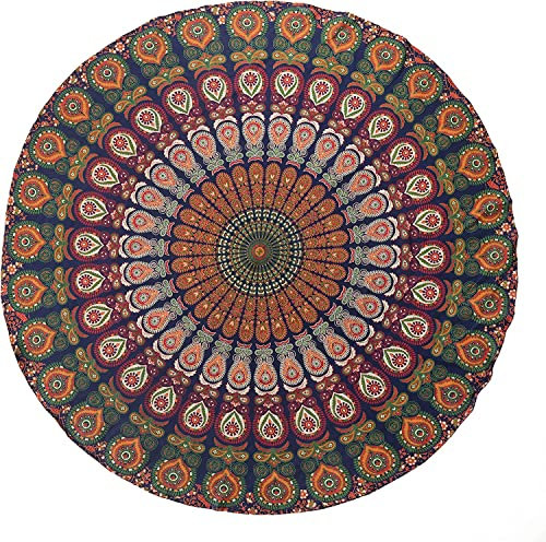 Popular Handicrafts Beliebter runder Wandteppich, indisches Mandala, Strandtuch, Wandteppich, Hippie, Boho, Baumwolle, Tischdecke, rund, Yoga, Picknickdecke