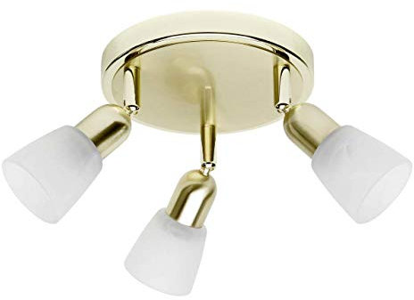 BRILLIANT Lampe Sofia Spotrondell 3flg messing/weiß-alabaster | 3x D45, E14, 40W, geeignet für Tropfenlampen (nicht enthalten) | Köpfe schwenkbar