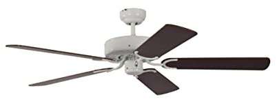 Deckenventilator ohne Beleuchtung Potkuri, Gehäuse Lack weiß, Wendeflügel Mahagoni oder Mahagoni mit Rattaneinlage , 132 cm, für Räume bis zu 25m²
