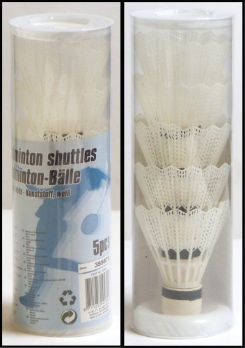 Badminton Bälle / Federball, 5 tlg. Weiß, Plastik / 5 Stück Federbälle weiß, BE-45344