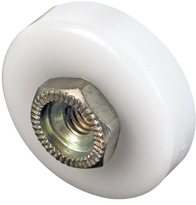 Prime-Line M 6152 Shower Door Roller, 3/4 In. Diameter, Flat Edge Nylon Tire, Steel Ball Bearings, Threaded Hex Head Hub (4 Pack)