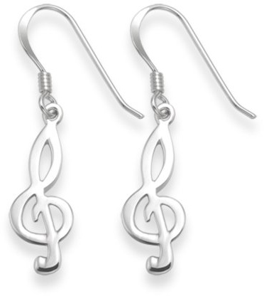 Heather Needham Sterling Silver Treble Clef Earrings - SIZE: 17mm Gift boxed treble clef drop earrings silver. 6112