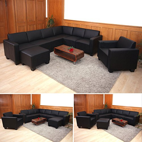 Mendler Modular Sofa-System Couch-Garnitur Lyon 6-2, Kunstleder - schwarz
