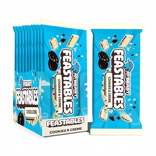 Feastables MrBeast Cookies & Crème – Chocolat blanc avec morceaux de biscuit – Boîte de 10 – Idéal comme cadeau (10x60g)