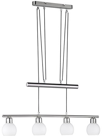 Trio Leuchten LED-JoJo-Pendelleuchte in Nickel inklusiv 4x E14, 4 Watt LED, Breite 78 cm, Höhe 85-180 cm, Glas opal matt weiß 324810407