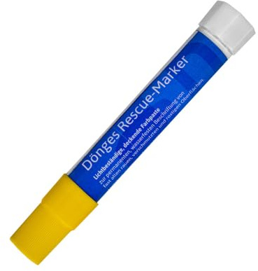 Dönges Rescue-Marker gelb | 1 Stift Runde Spitze Ø 10 mm | Zum Beschriften von Stein, Metall, Holz & rauen oder nassen Oberflächen | Wasserfest, permanent