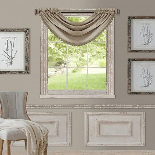 Elrene All Seasons Room-Darkening Waterfall Window Valance, Accessory for Bedroom or Living Room Windows with Rod Pocket Tabs, 52 x 36, Taupe, 1 Valance